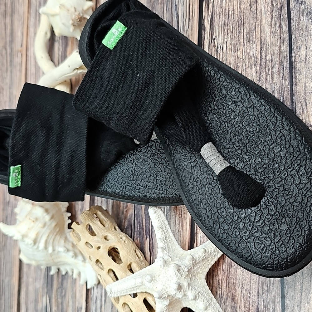 NWOB SANUK BLACK YOGA SLING KNIT THONG SLINGBACK SANDALS